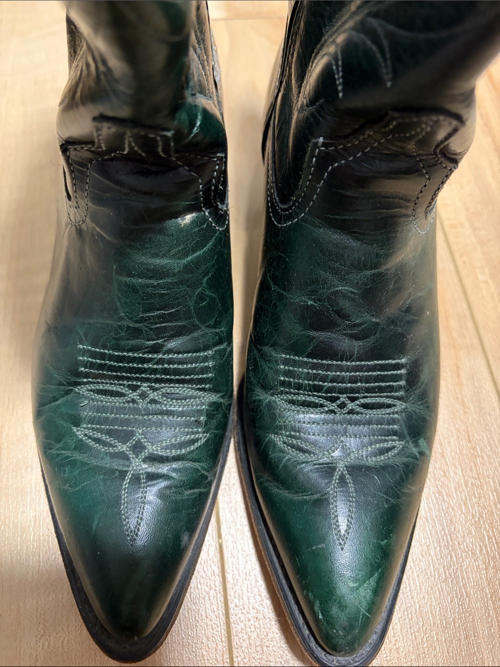 Women's Dark Green Western Cowboy Boots - Picture 2 of 5